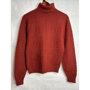 Virgin Orlon Acrylic Sweater Mens M Turtleneck Orange Vintage Mod Geometric